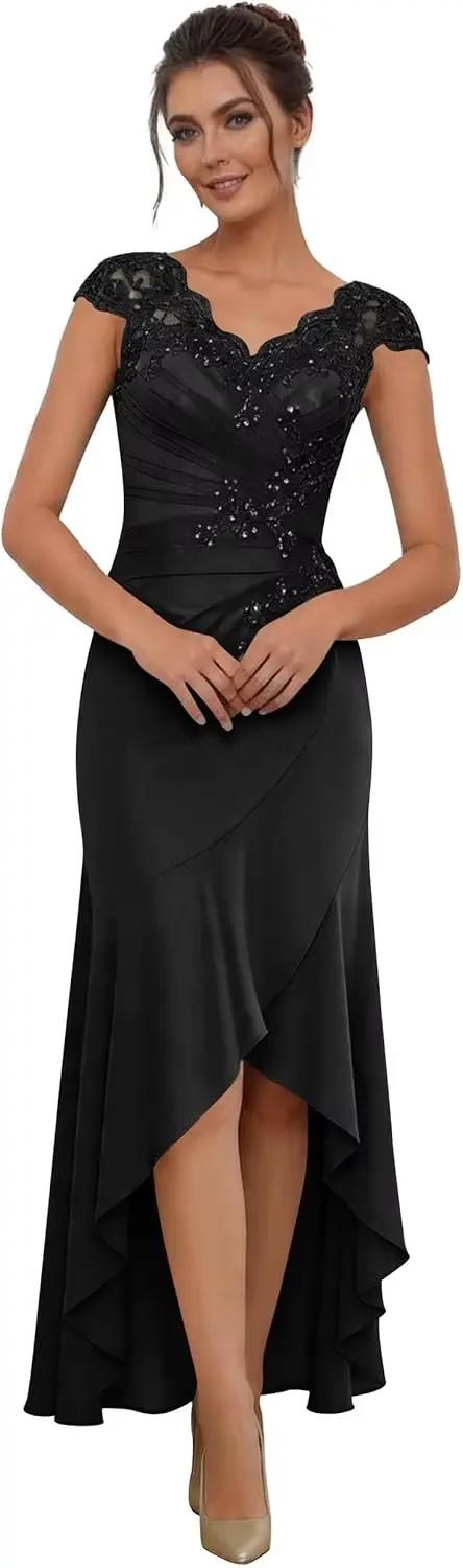Robe de Soirée Élégante pour Mère de la Mariée, Coupe Sirène, Manches Courtes, avec Appliques en Den