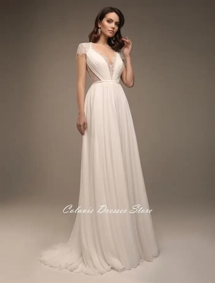 Fanan Style grec bohême dentelle robe De mariée personnalisé en mousseline De soie balayage Train bo