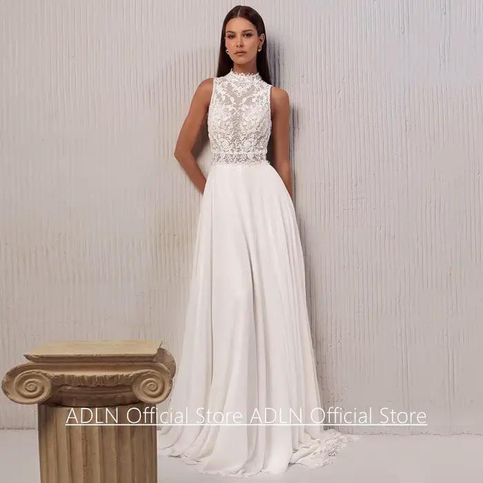 Robe De mariée personnalisée, col haut, sans manches, avec des appliques De perles, avec traîne De b