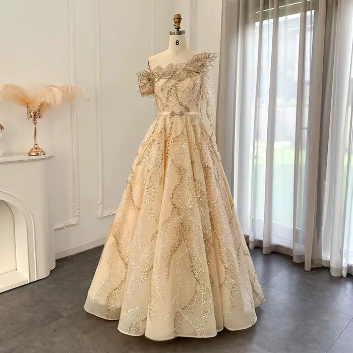 Sharon Said-Robe de soirée dorée personnalisée pour femme, robe de Rhde Dubaï, robe de Rhde luxe, ma