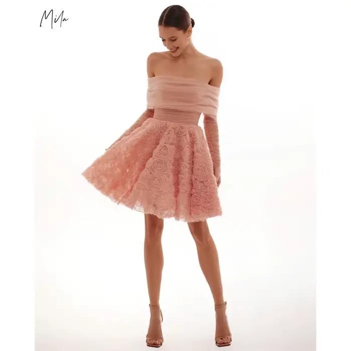 Mila Cameo marron hors de l'épaule Mini robes de soirée fleur 3D à lacets robes de soirée dos nu Ctu
