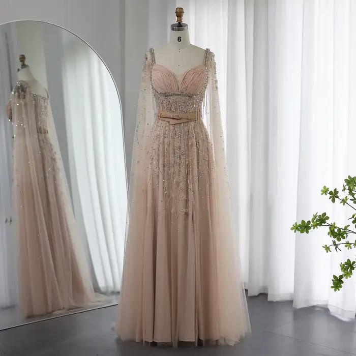 Sharon Said-Robe de Soirée de Luxe avec Franges Perlées et Fente Haute, Tenue de Célébrité Arabe Per