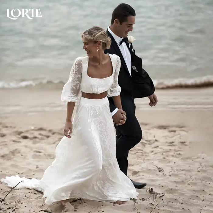 LORIE-Robe de Mariée Sexy en Dentelle à Manches sulfet Dos aux, Deux Pièces, avec lèvent, pour Patie