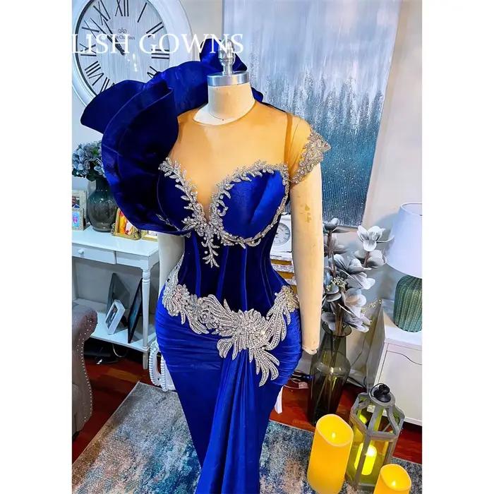 Robe de Soirée Longue et Luxueuse à Volants Bleu Royal, Tenue de Bal Personnalisée avec Perles, pour