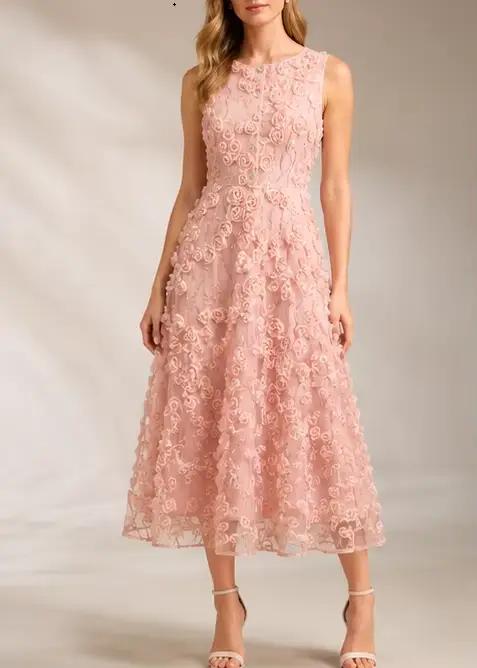 Robe florale 3D en maille romantique pour femme, élégante, pour soirée formelle, été, printemps, sor