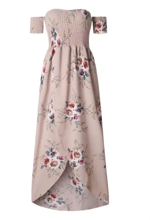 Boho style robe longue femmes épaules dénudées plage robes d'été imprimé fleuri Vintage en mousselin
