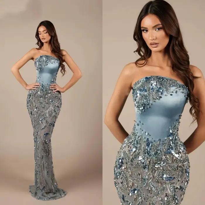 Robes de bal de luxe en cristal, sans manches, en dentelle et sequins, col halter, longueur au sol, 