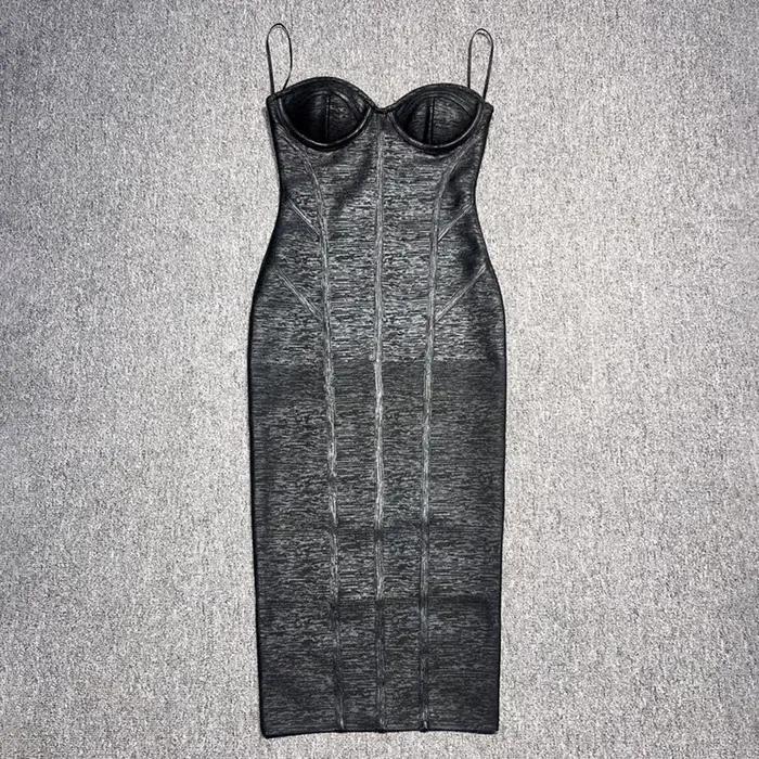 Robe mi-longue noire élégante, sans bretelles, Slim, avec fermeture éclair, sans manches, Style Cors