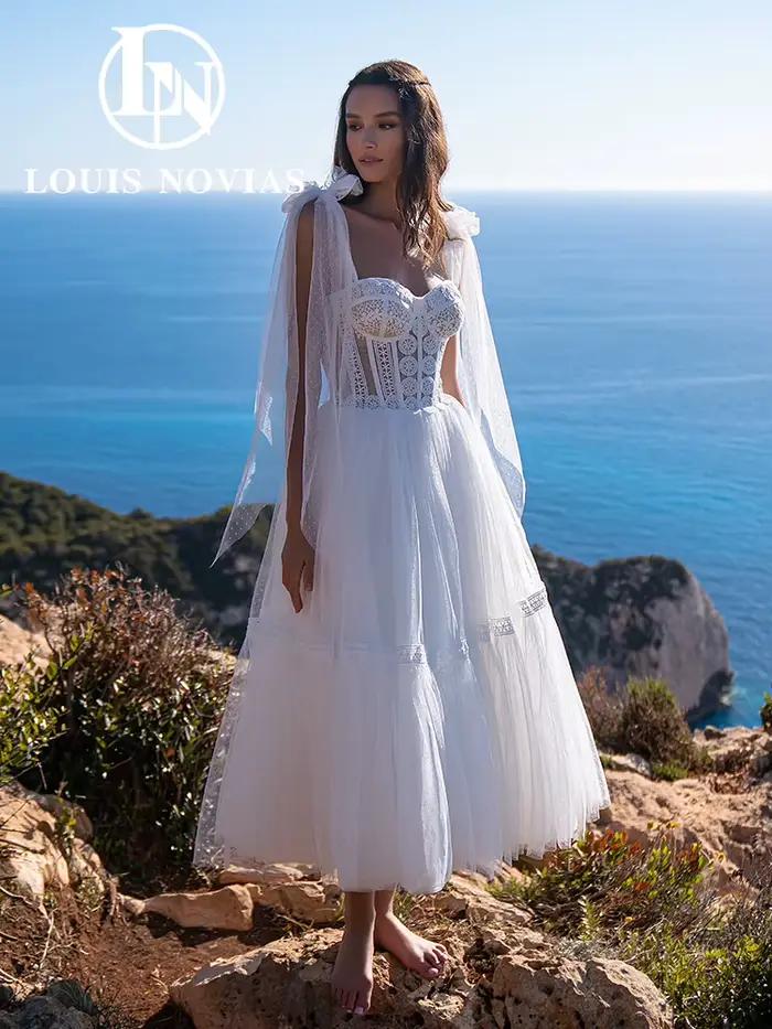 Modiis-Robe de mariée A-Line, robe de mariée mi-mollet, bretelles spaghetti, dos nu, chérie sexy, ha