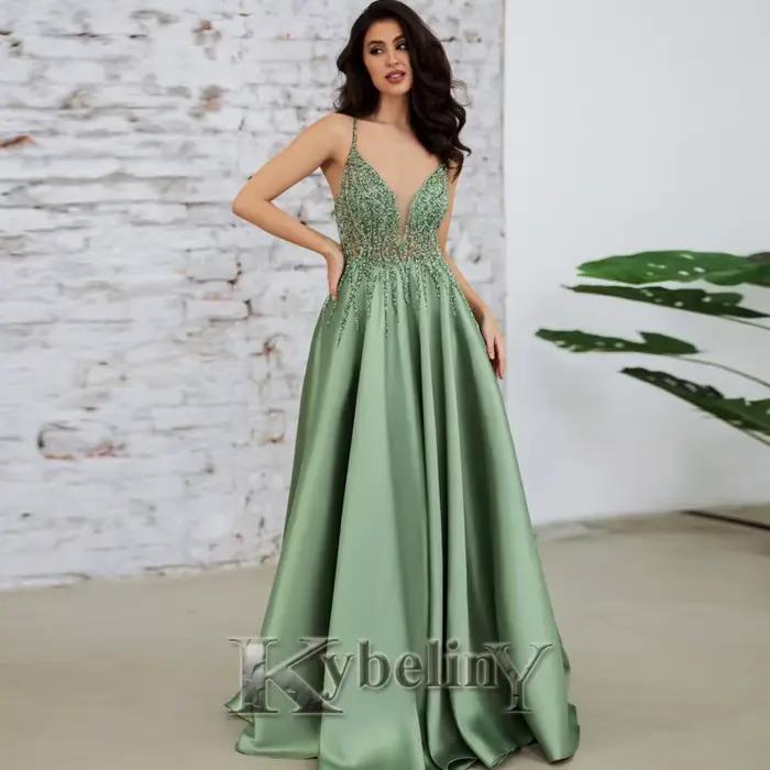 Kybeliny – Robe De soirée élégante, col en v, bretelles Spaghetti, fermeture éclair, Robe De bal, re