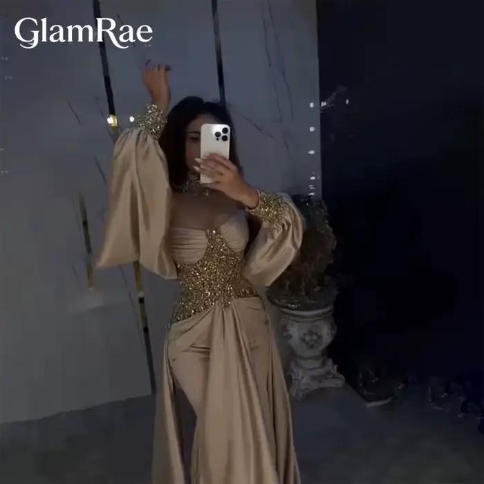 Robe de soirée GlamRae, sexy, avec applications en dentelle, châle, crêpe, paillettes, sirène, illus