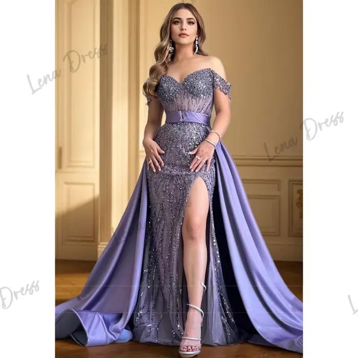 Lena robe de soirée épaules dénudées robe de soirée personnalisée 2025 robe de luxe brillant queue d
