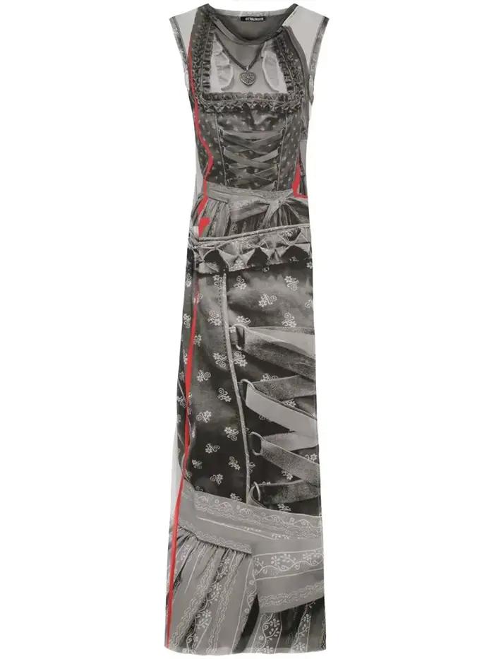 Débardeur Maxi robes pour femmes mode Sexy Streetwear Kitty imprimé sans manches col rond maigre lon