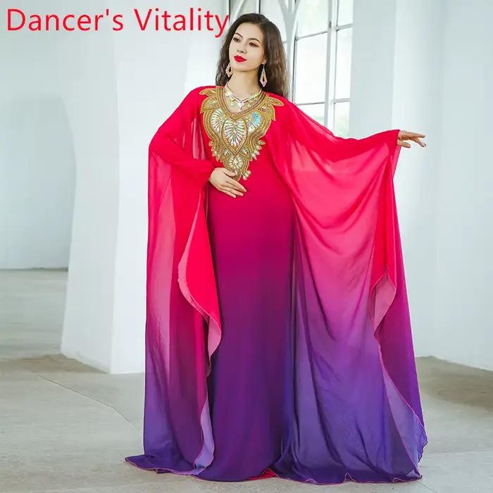 Robes de danse du ventre avancées élégantes dégradées de couleur Khaleegy Robe adulte femme danse or