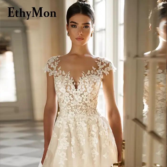 Ethymon – robe De mariée glamour, dos nu, avec des Appliques en dentelle, manches cape, ligne a, en 