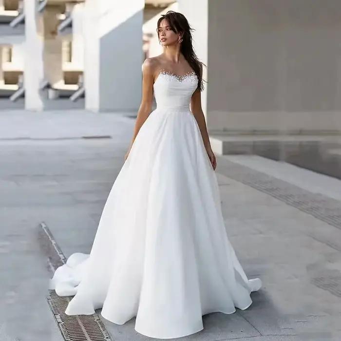 Robe de mariée sans bretelles avec perles à ongles, sans manches, pour Banquet de fiançailles, Simpl