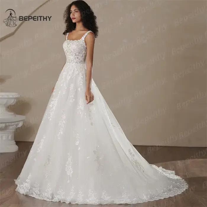 BEPEITHY personnalisé plage dentelle robes de mariée 2025 pour les femmes dos nu une ligne Court Tra