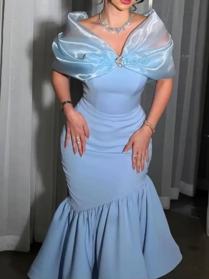 Robes longues de soirée élégantes pour femmes, épaules dénudées, Patchwork en Organza, taille haute,