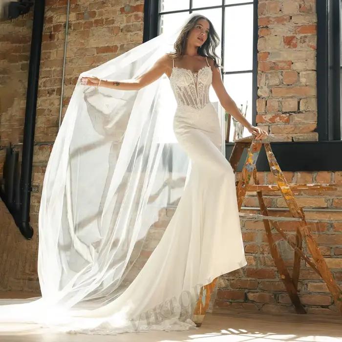 VIKTORIA – robes de mariée sirène Vintage pour femmes, bretelles spaghetti, appliques en dentelle, p