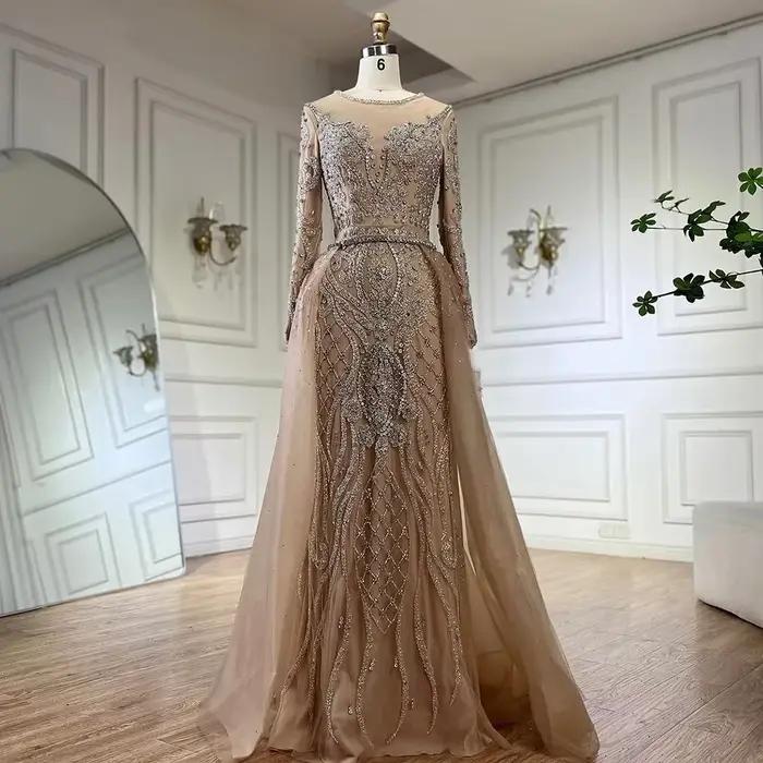 SERENE HILL-robe de soirée de forme sirène, luxueuse tenue de soirée élégante, couleur chair, jupe l