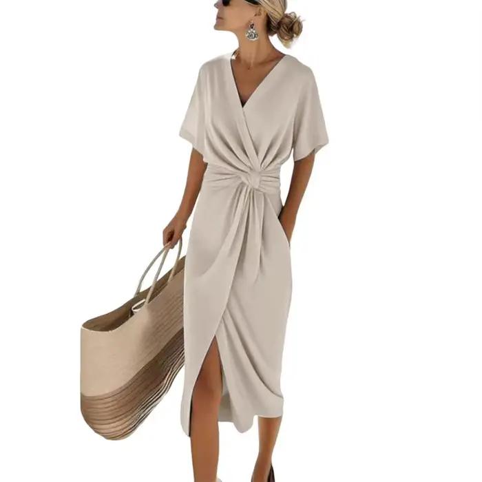 Robes pour femmes à manches courtes, robe élégante formelle, robe décontractée à col en V, robe long