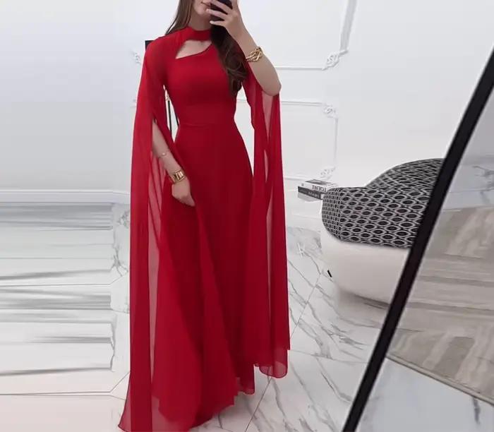 Printemps femmes nouveau élégant couleur unie taille cintrée en mousseline de soie grande manches ch