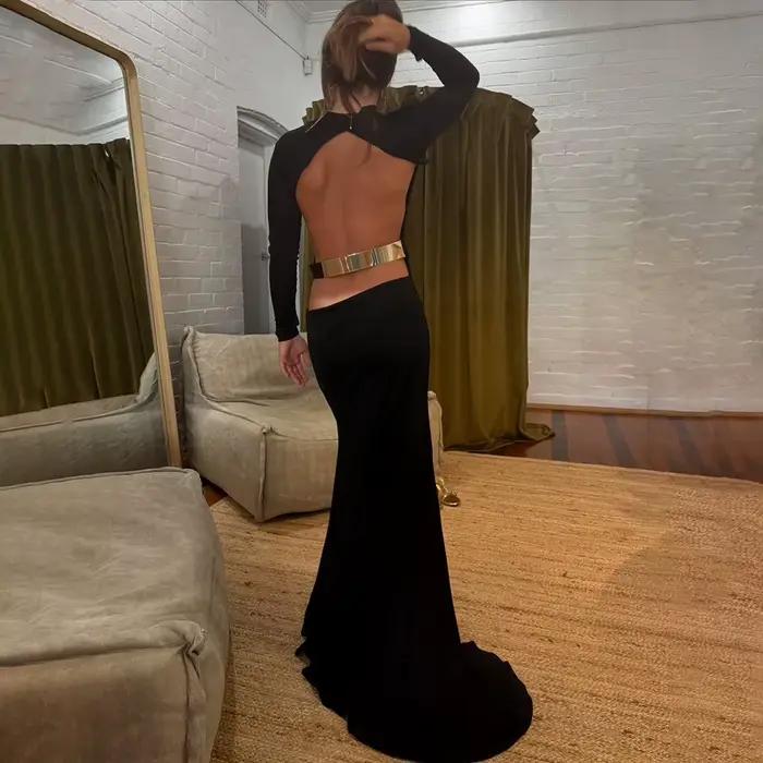 Robe nouveau Style avec dos nu, robe longue au sol à col rond, couleur unie, à la mode et Sexy