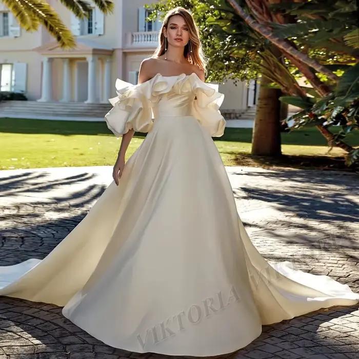 VIKTORIA – robe De mariée plissée romantique, épaules dénudées, en Satin, ligne a, personnalisée