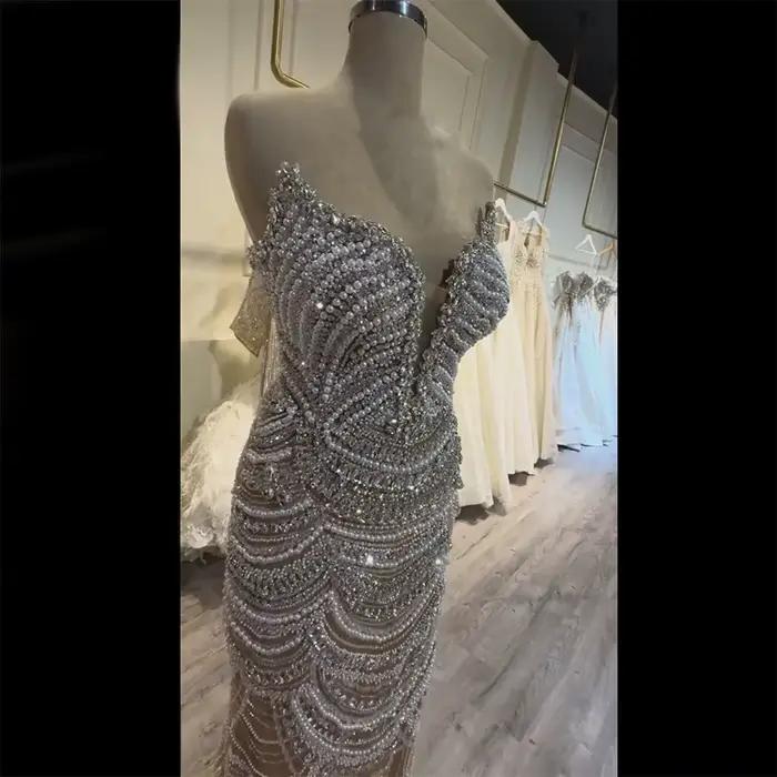 Serene Hill – robe de soirée personnalisée en perles argentées, couleur chair, avec embellissements 