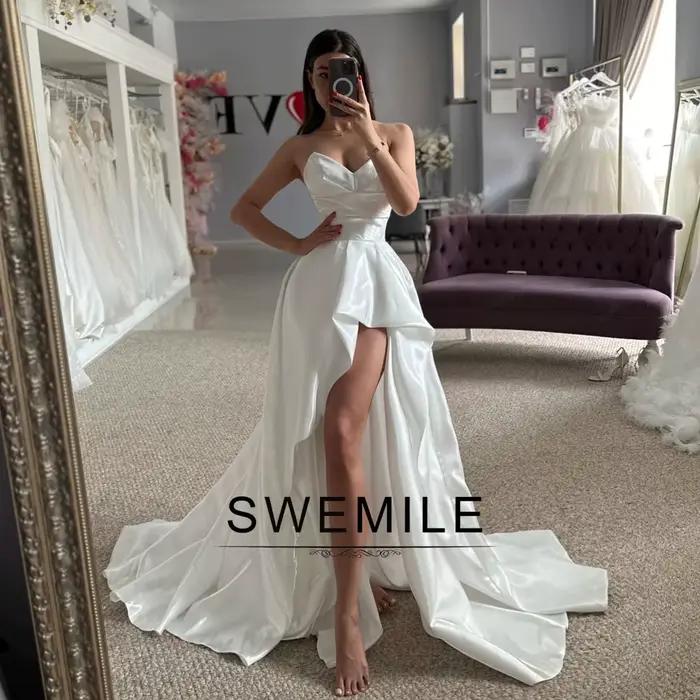 SWEMILE – robes de mariée modernes asymétriques pour femmes, robes de soirée plissées sans manches, 