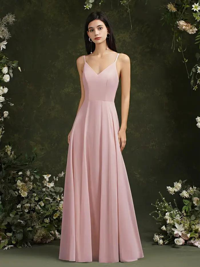 Misshow-Robe de soirée longue en mousseline de soie, col en V, bretelles spaghetti, élégante, en fib