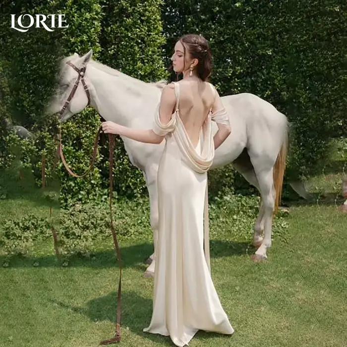 LORIE brillant Satin robe de mariée sans bretelles dos nu sirène robes de mariée personnalisé robe d