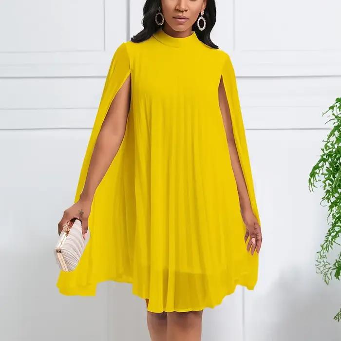 Robe en mousseline de soie pour femmes, élégante, col rond, manches chauve-souris, ample, longueur a