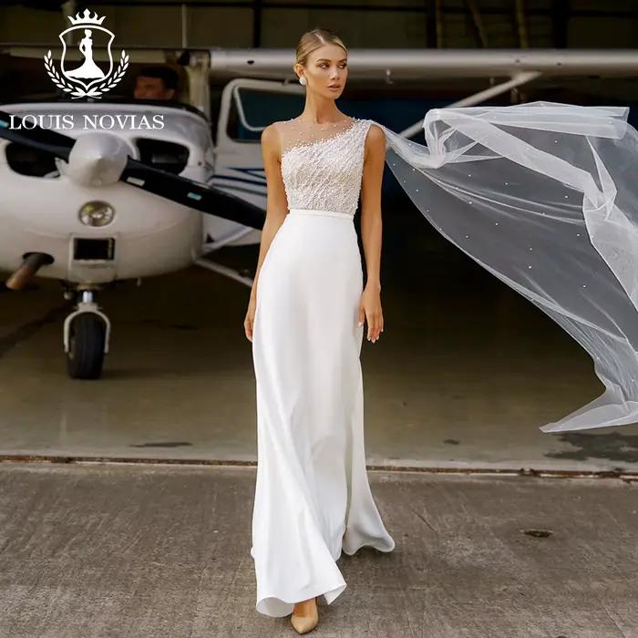 Modiis-Robes de mariée sirène en satin pour femmes, perles de mariée sexy, rubans à paillettes, robe