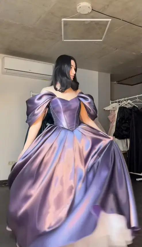 Robes de soirée lilas modernes Aenyrst, robes de bal épaules dénudées, robes de soirée formelles cou