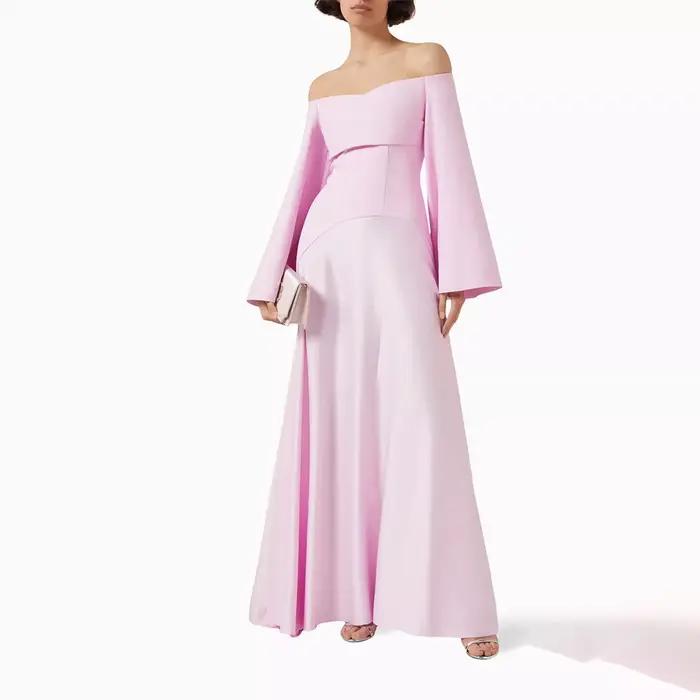 Sharon Said – robe de soirée rouge dubaï, épaules dénudées, rose, manches longues, pour femmes, robe