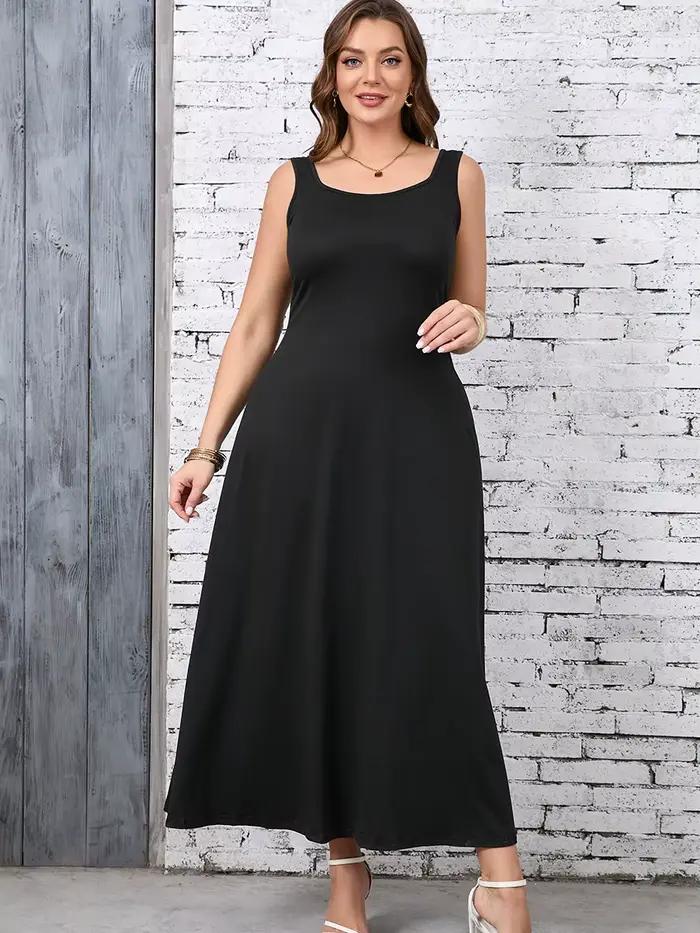 Robe débardeur chic uni grande taille – Conception à col carré sans effort – Idéal pour le printemps