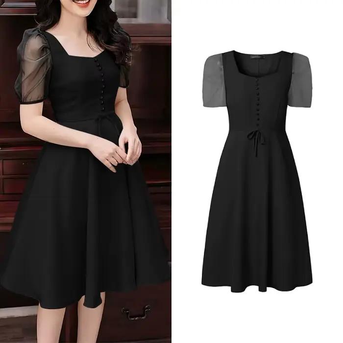 ZANZEA – robe élégante en maille pour femmes, manches bouffantes, coupe trapèze, col carré, taille c