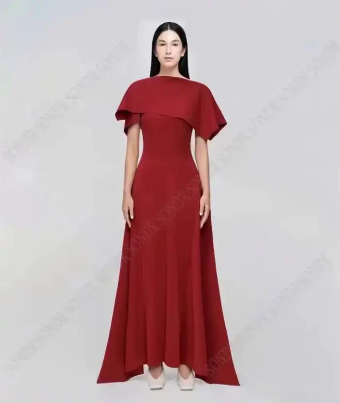 DEAT 2026 Robe de soirée Printemps-Été à col rond, style cape, taille haute, coupe ajustée, coupe tr