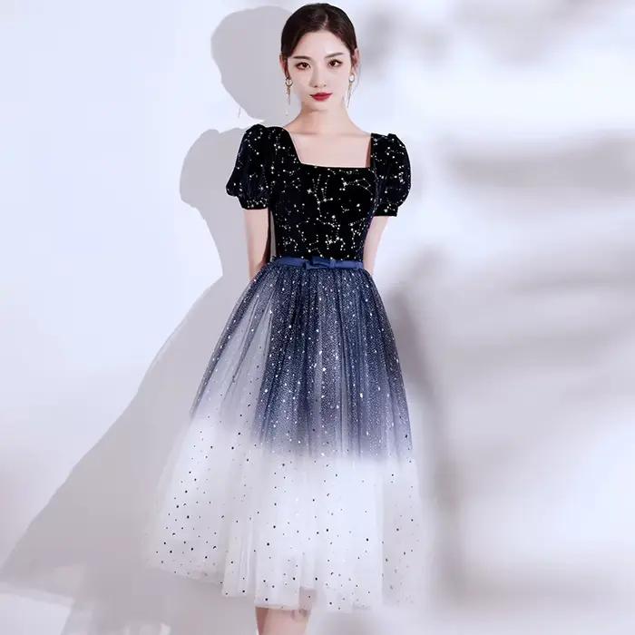 DongCMY-Robe de Bal Courte en Tulle à Paillettes, Mi-Longue, Dos aux, Élégante, pour Occasions Spéci