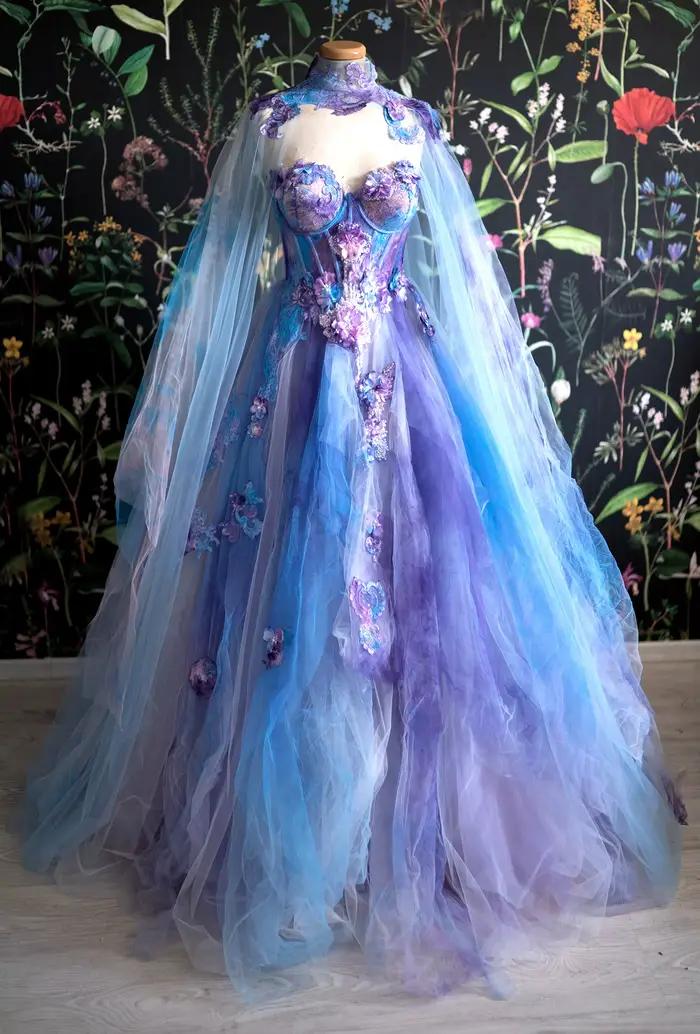 AZOLE-Robe de Soirée A-ligne Violette et Bleue, Tenue en Tulle, Corset, avec Appliques, pour ixd'Hal