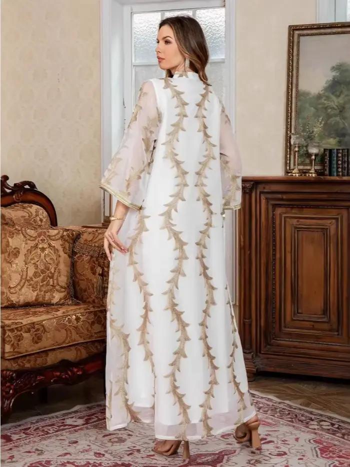 Femmes Robe de soirée Abaya dubaï Eid musulman maille broderie Jalabiya Ramadan robes maroc caftan r