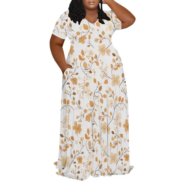 Robe grande taille pour femmes, décontractée, col en V, manches courtes, taille Empire, Maxi, ample,