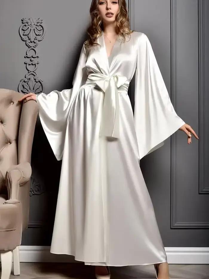 Robe de mariée Maxi longueur au sol, Kimono de mariage en Satin, Robe de soirée d'enterrement de vie