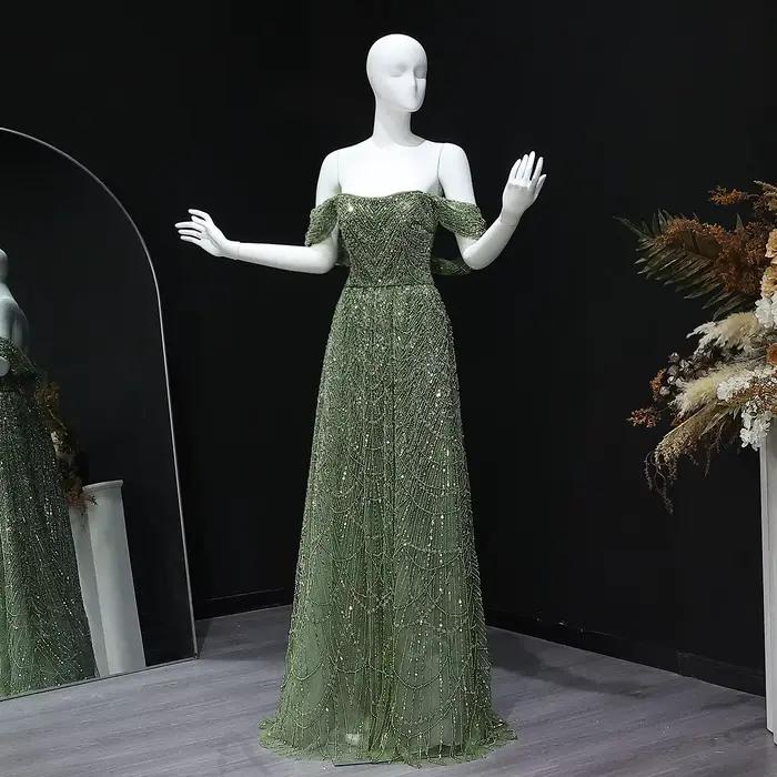 Sharon Said luxe arabe perlé robe de soirée nue pour mariage de Dubaï épaules nues grande taille rob