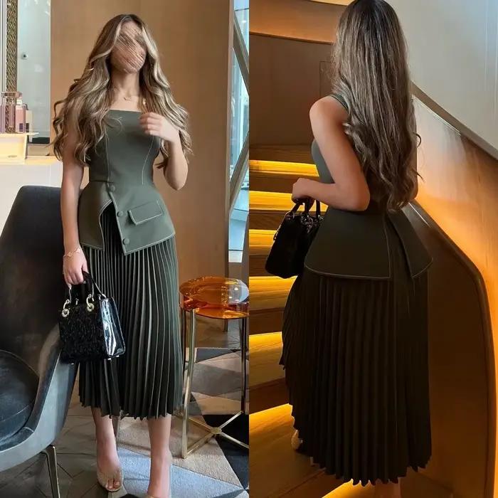 Robe de Rhpersonnalisée, tenue de soirée, forme trapèze, col carré, plissée, pour occasions formelle