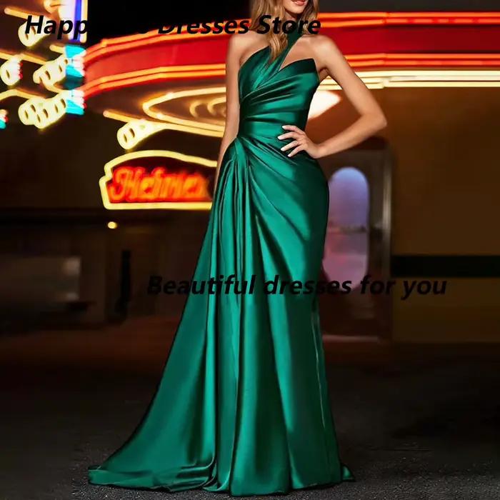 Robe de soirée personnalisée asymétrique à une épaule, plissée, dos nu, drapée, coupe fourreau ajust