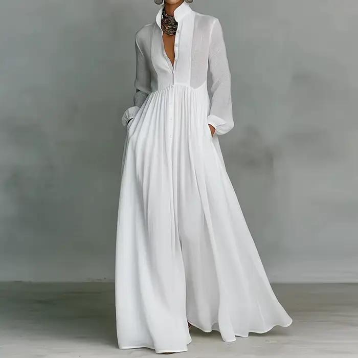 Robe de soirée élégante à col montant et manches longues, Nouvelles robes décontractées unies pour f