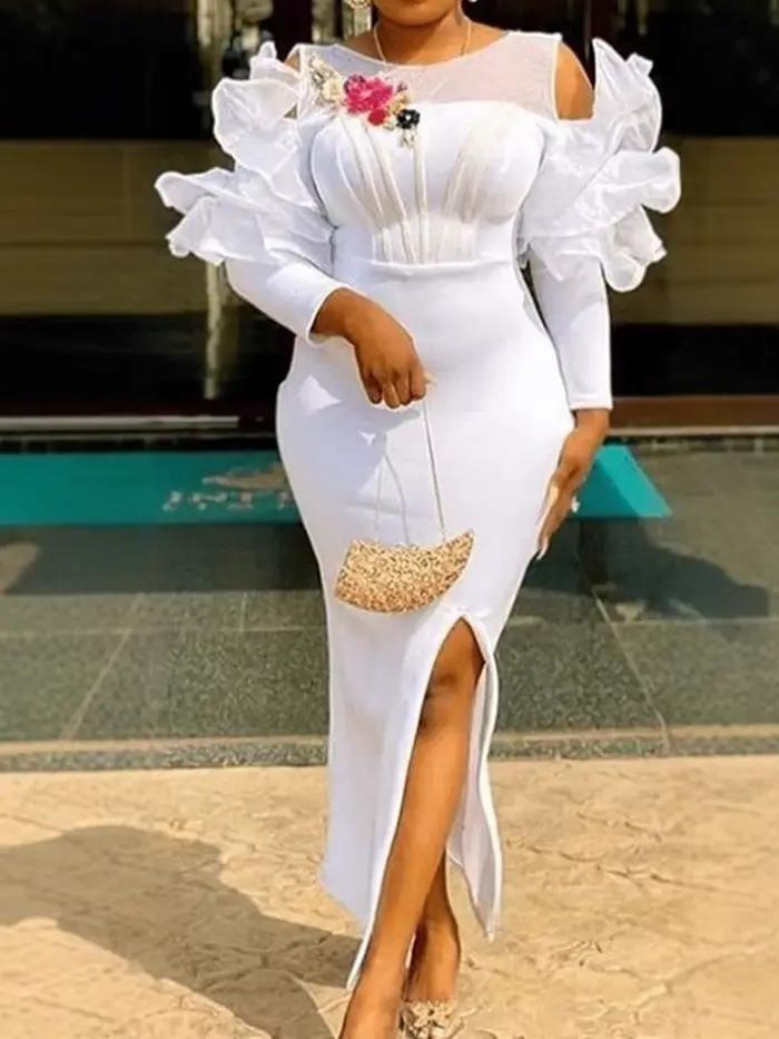 Femmes blanc robe de noël tenue de soirée Sexy longue fente latérale robe de mariage blanc robes élé