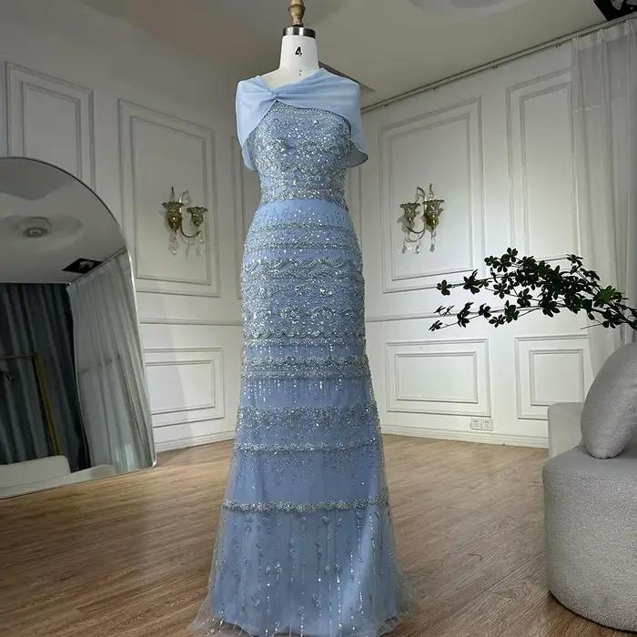 Serene Hill 2025 saoudien arabe sauge vert sirène perlée luxe robe de soirée longue Cape Occasion fo